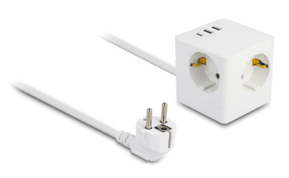 DELOCK πολύπριζο 11497, 3x schuko, USB-C & 2x USB, 16A, 1.5m, λευκό