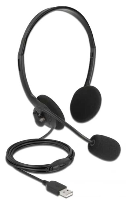 DELOCK headphones με μικρόφωνο 27178, stereo, USB, volume control, μαύρα