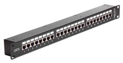 DELOCK patch panel για rack 43295, 19", 48x RJ45 ports, μαύρο