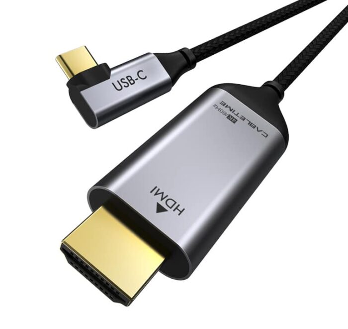 CABLETIME καλώδιο USB-C 90 Degree σε HDMI C160, Coaxial, 4K, 1.8m, μαύρο