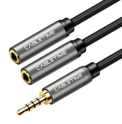 CABLETIME καλώδιο Stereo 3.5mm M σε 2x 3.5mm F AV309, 4pole, 0.2m, μαύρο