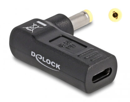 DELOCK αντάπτορας τροφοδοσίας 60006, USB-C σε HP 4.8x1.7mm, 90°, μαύρος