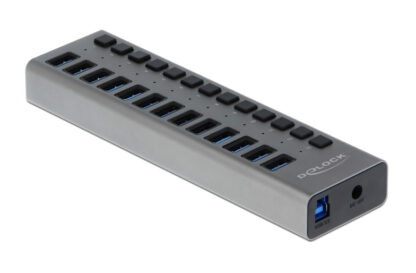 DELOCK USB hub με διακόπτες 63738, 13x USB, 5Gbps, LED, γκρι