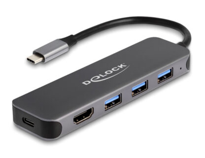 DELOCK USB-C hub 64171, 3x USB 5Gbps, HDMI 4K, USB-C PD 85W, γκρι