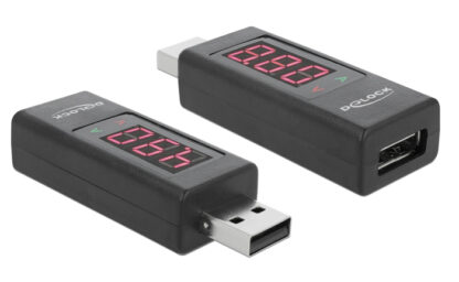 DELOCK αντάπτορας USB 65569 με οθόνη ένδειξης V/A, έως 5V/4A, μαύρος