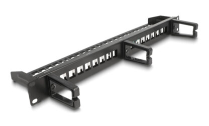 DELOCK Keystone patch panel 66237, 19"/1U, 16x ports, 3x γάντζοι, μαύρο