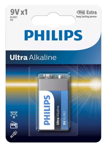 PHILIPS Ultra αλκαλική μπαταρία 6LR61E1B/10, 6LR61 9V, 1τμχ