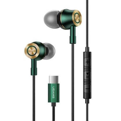 USAMS earphones με μικρόφωνο US-SJ482, Type-C, 10mm, 1.2m, πράσινα