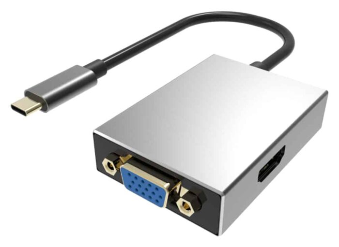 POWERTECH αντάπτορας Type-C σε VGA/HDMI PTH-050, με USB 3.0, γκρι