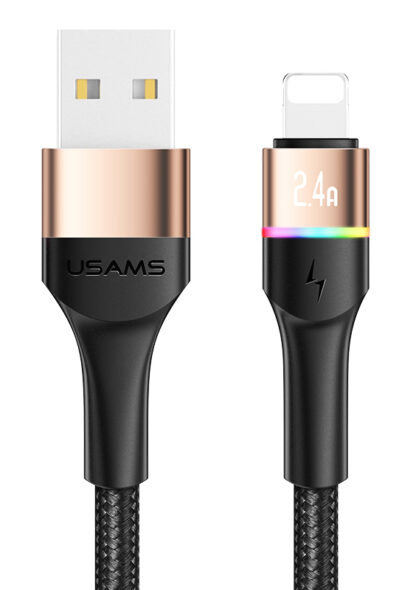 USAMS καλώδιο Lightning σε USB SJ534 με φωτισμό, 2.4A, 1.2m, χρυσό