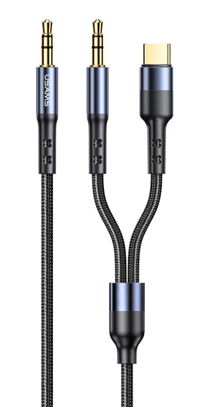 USAMS καλώδιο ήχου 3.5mm σε USB-C & 3.5mm US-SJ555, 1.2m, μαύρο