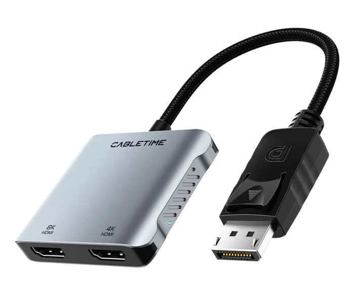 CABLETIME αντάπτορας DisplayPort σε 2x HDMI CT-DM2H8K-AG, 8K, γκρι