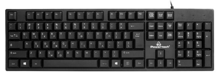 POWERTECH πληκτρολόγιο PT-1074, ενσύρματο, 1.35m, EN/GR, μαύρο