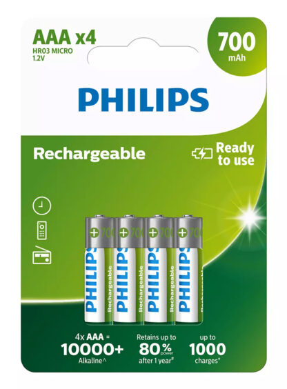 PHILIPS επαναφορτιζόμενη μπαταρία R03B4A70, 700mAh, AAA HR03 Micro, 4τμχ