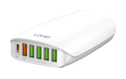 LDNIO σταθμός φόρτισης A6573C, USB-C/5x USB, 65W, PD/QC, λευκός