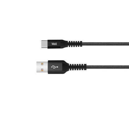 Καλώδιο 3A USB 2.0 σε Type-C Φόρτισης - Data 1m Μαύρο Well USB/USBC-1BK01-WL