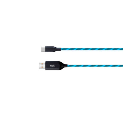 Καλώδιο 3A USB 2.0 σε Type-C Φόρτισης - Data 1m Μπλε Φωτιζόμενο Well USB/USBC-1BE03-WL