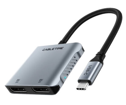 CABLETIME docking station CT-CM2D8K-AG, 4 θυρών, USB-C, 8K, 100W, γκρι