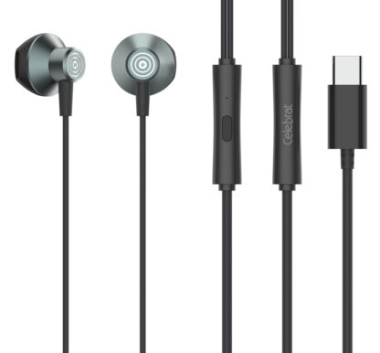 CELEBRAT earphones με μικρόφωνο D14, USB-C, 1.2m, μαύρα