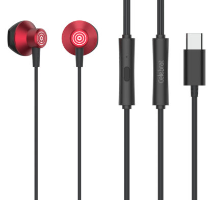 CELEBRAT earphones με μικρόφωνο D14, USB-C, 1.2m, κόκκινα