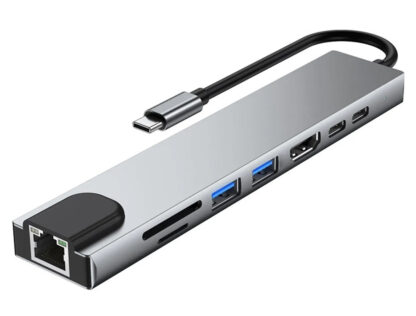 POWERTECH docking station PTH-103, 8 θυρών, USB-C σύνδεση, 100W PD, γκρι