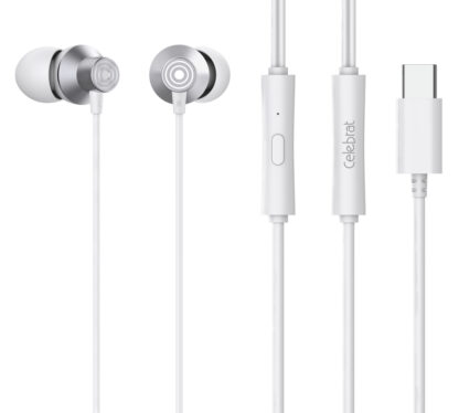 CELEBRAT earphones με μικρόφωνο D15, USB-C, 1.2m, λευκά