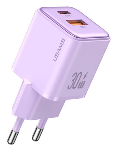 USAMS φορτιστής τοίχου US-CC189, USB & USB-C, 30W PD, μωβ