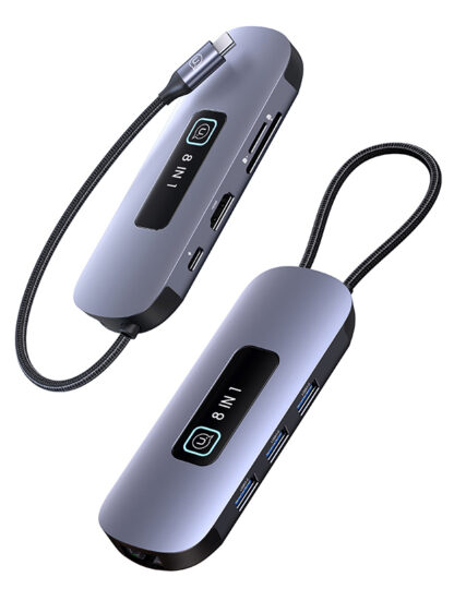 USAMS docking station US-SJ643, 8 θυρών, USB-C, 4K, 100W PD, LAN, γκρι